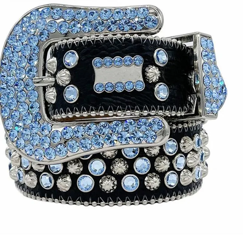 985 مصمم BB Belt Simon Belts للرجال نساء حزام الماس اللامع الأسود على Black Blue White Multicolour مع Bling Rhinestones مثل 241Z