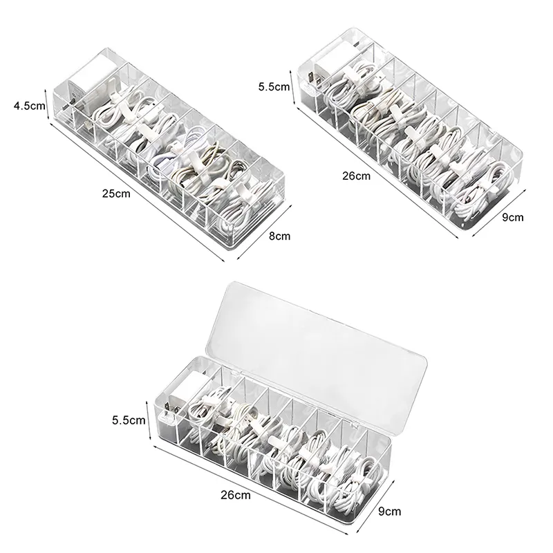 Kabellagringsl￥da Transparent plast Datalinje Container Desk Stationery Makeup Organiser Key Jewelry Office Holder 220809