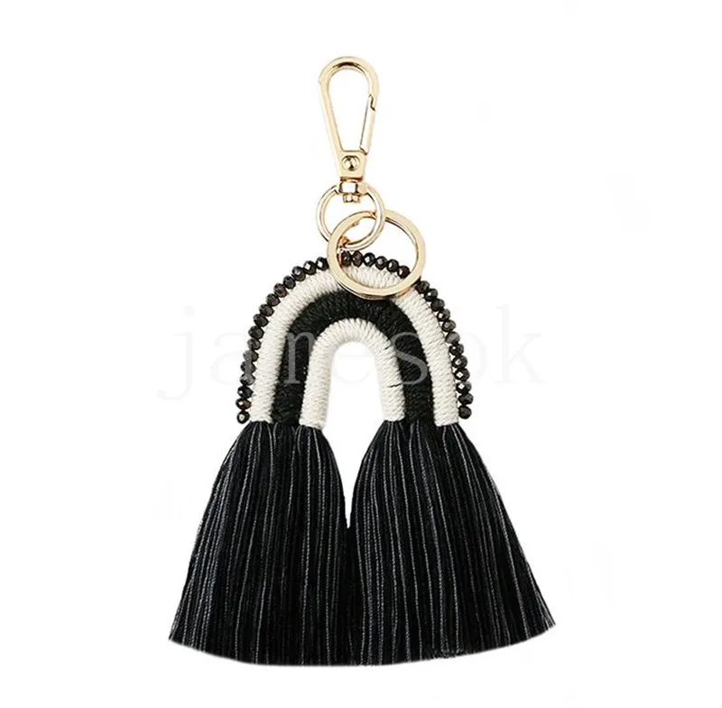 Etnische handgemaakte macrame sleutelhangers voor vrouwen tassen accessoires sieraden Boho Rainbow Weave katoen omzoomd sleutelhangers cadeau de623