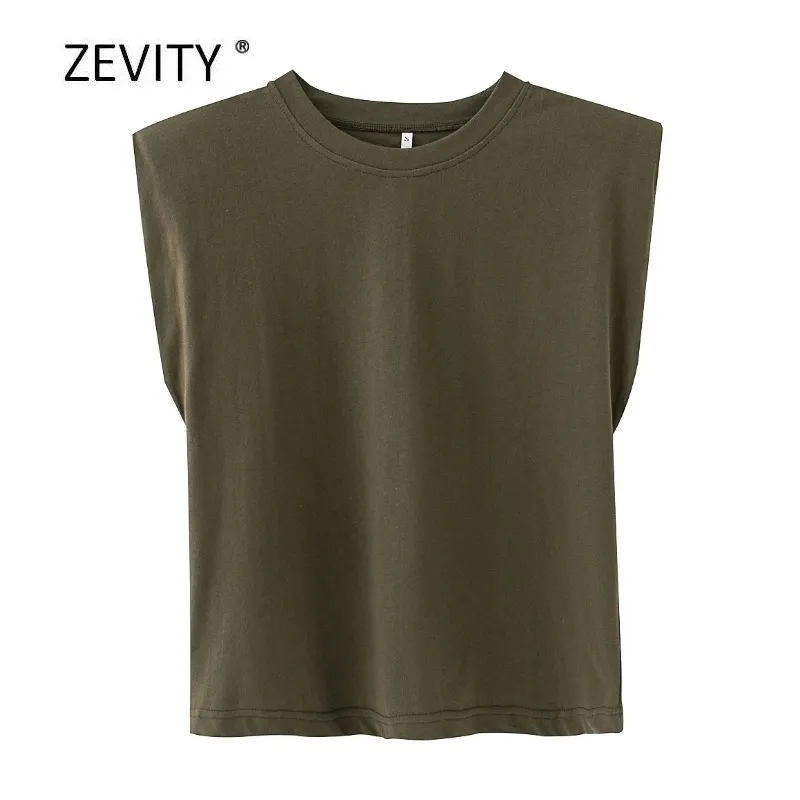 Women fashion solid color shoulder pad casual T-shirts female basic o neck sleeveless knitted T shirt chic leisure tops T678 220326