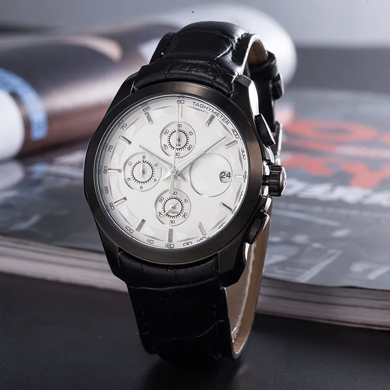 Бизнес мужской европейской и американской моды Tianjia кварцевые часы три глаза бегут второй календарь дисплея ремня пряжки