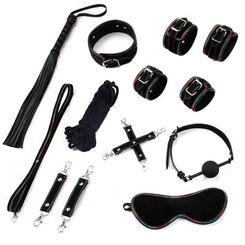 Nxy Sm Bondage New Design Restraints Set Colorful Lined High Quality Kit Sex Toys for Couples220419