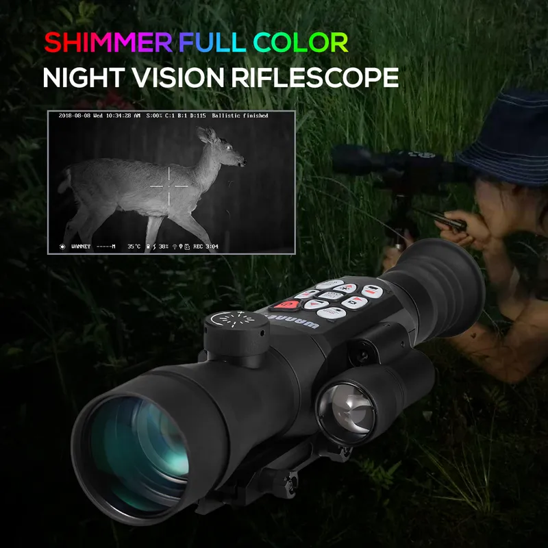 WANNEY Fullfärg Night Vision Teleskop Monocular Nights Scope Digital Rangfinder Ballistisk dator 1080p 220727