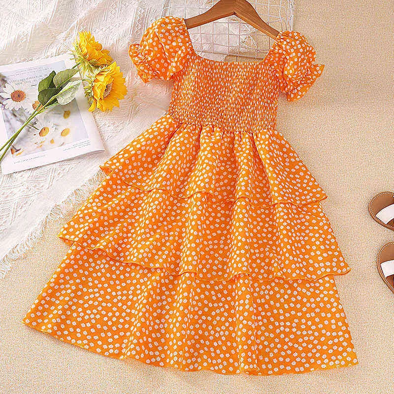 2022 sommer Große Größe Teenager Mädchen Kleid Voller Druck Kleine Blume Prinzessin Kleider Für Mädchen Kinder Geburtstag Geschenk Kleidung G220518