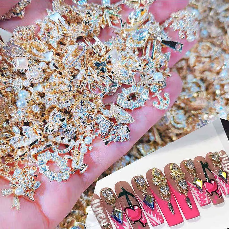 Nail Art Decorations Metal Zircon Charms Elegant Shapes Rhinestones Decoration With Gold Alloy Mix Styles Crystals Gem Supply 0426