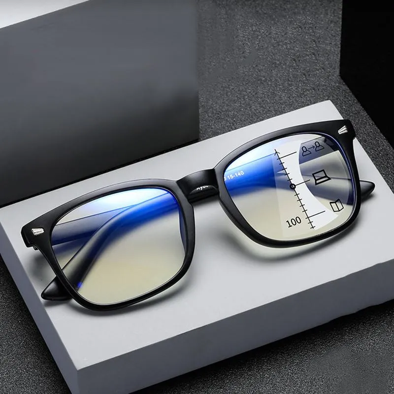 Okulary przeciwsłoneczne kwadratowe okulary czytania mężczyźni Multogokalne progresywne dioptery anty-glą