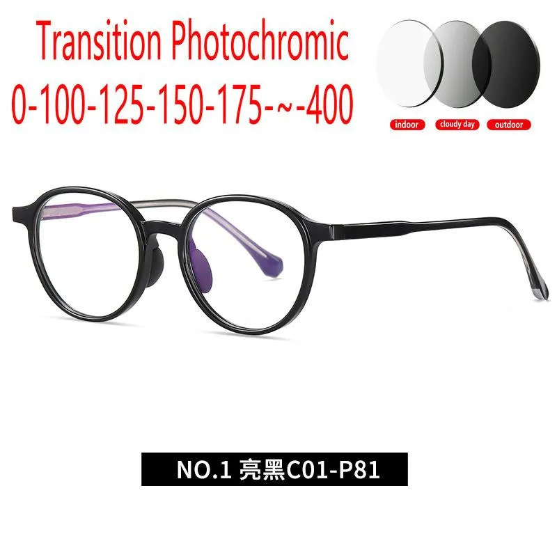 Occhiali da sole Donne rotonde all'aperto Tr90 uomini Myopia Optical Myopia Ladies Pochromic Prescrizione Eyewear Diopter FML249W