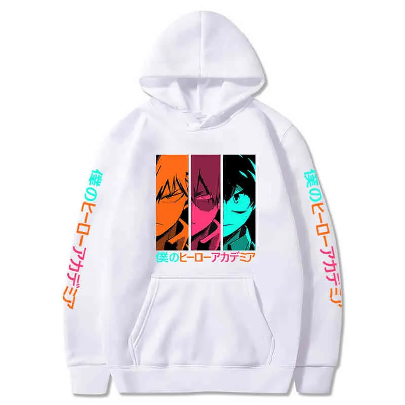 Meu Hero Academia Impresso Hoodies Harakuju Streetwear Suéter Casual Pullovers Unisex Outono Inverno Manga Com Capuz