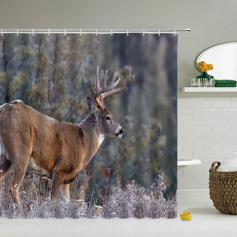 Cortinas de ducha de ciervos con ganchos impermeables animales de alce cortinas de baño 3D decoración impresión pantalla de baño lavable 220517