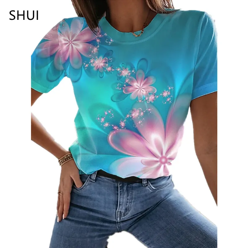 Tshirt Arinted 3D Wanita Musim Panas Baru Tshirt Nyaman Longgar Lengan Pendek Kasual Jalan Tren Cetak Lukisan Pbstract 220613