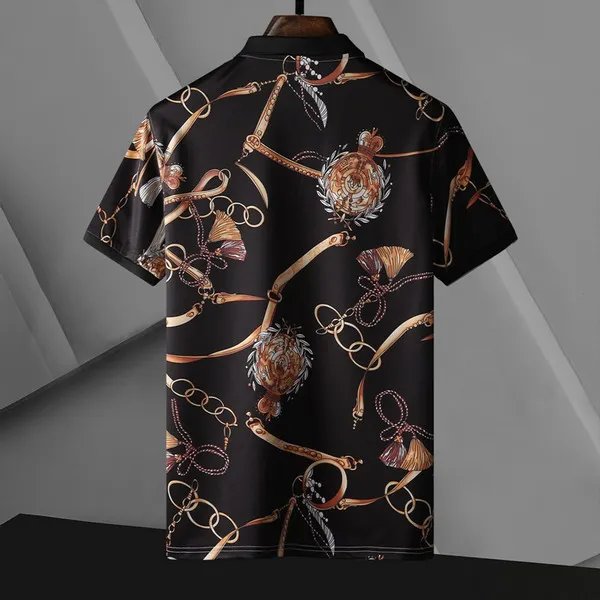 Chain Gorgon Print herrpolo högkvalitativ klassisk sommarbomull T-shirt Kort ärm Fashionabla stiliga rika kläder 220504