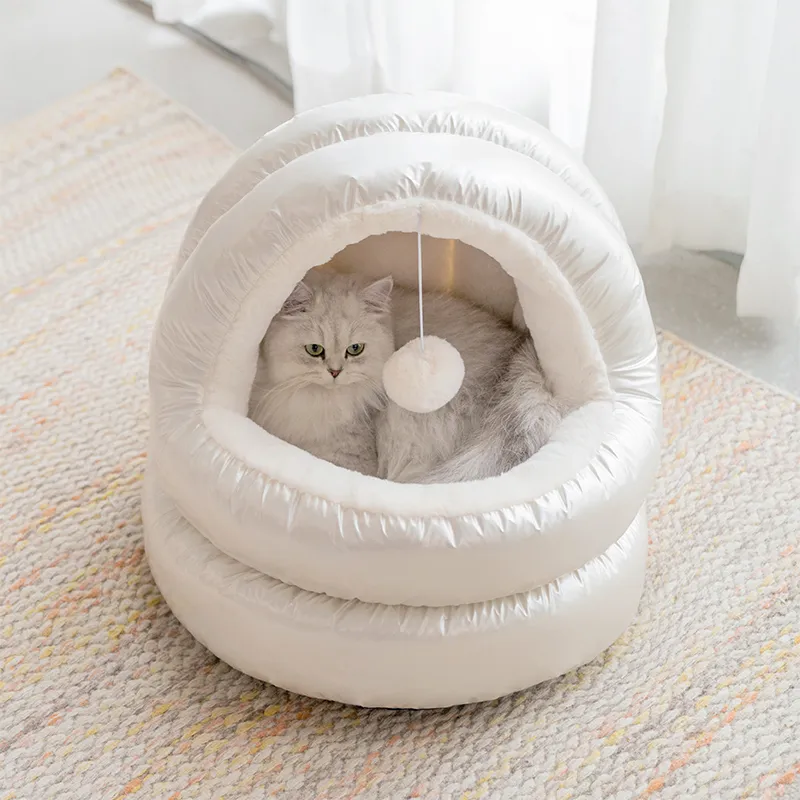 豪華な猫の洞窟ベッドマイクロファイバー屋内ペットテント暖かい柔らかいクッション居心地の良い家睡眠ベッド猫のための巣キッティスモールミディアムドッグ224346515