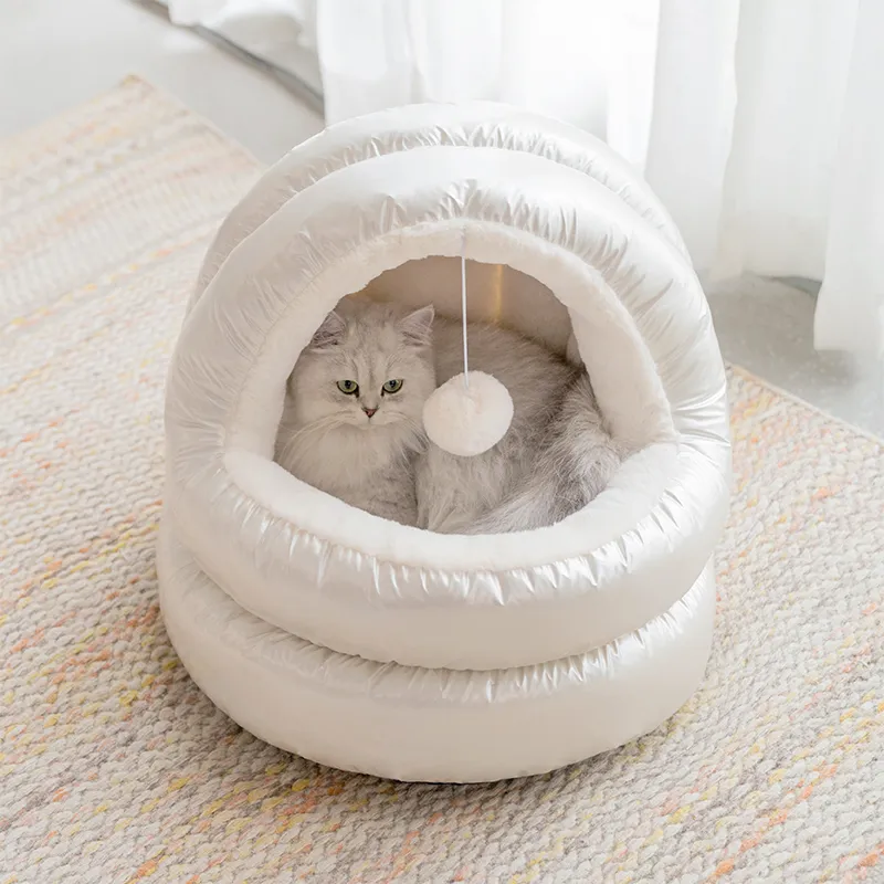 Lit de luxe en forme de grotte pour chat, tente d'intérieur en microfibre pour animaux de compagnie, coussin chaud et doux, maison confortable, lits de couchage, nid pour chats, petits et moyens chiens 224346515