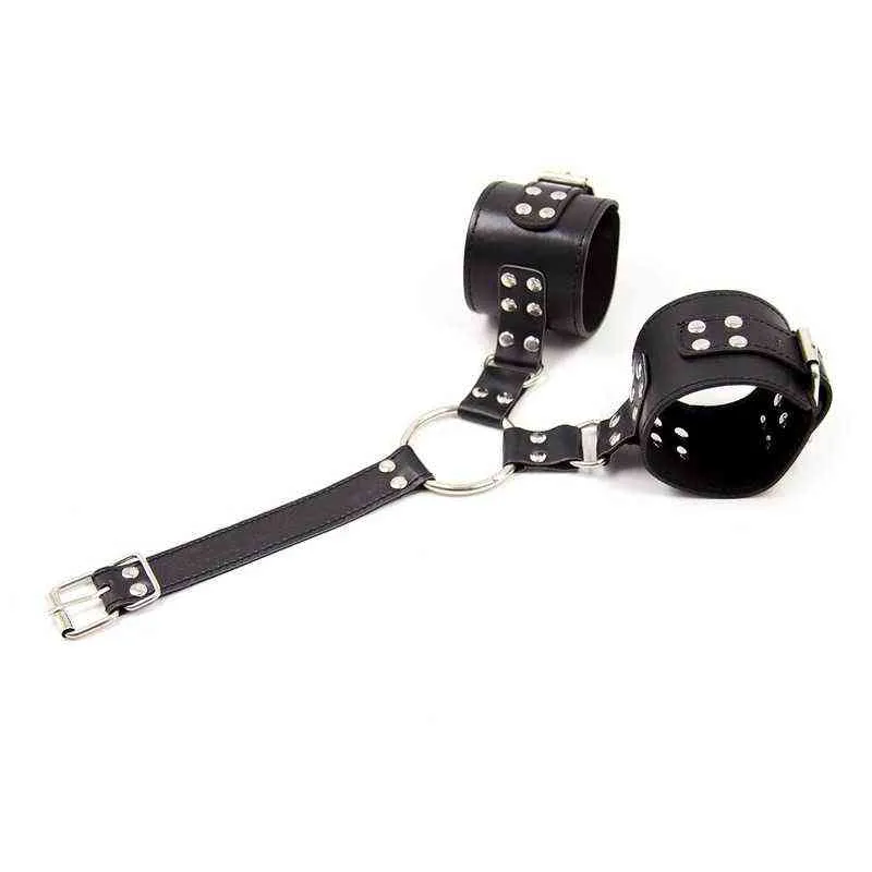 Nxy SM-Bondage-Halsband mit Handschellen, Bdsm-Handgelenkfesseln, Produkte, Ledergeschirr, Erotikspiele, Sexspiel, 220426