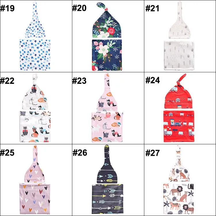32 Styles Spädbarntryck sovsäckar med hatt baby svängande nyfödd bomullstryck filt med cap 2 st