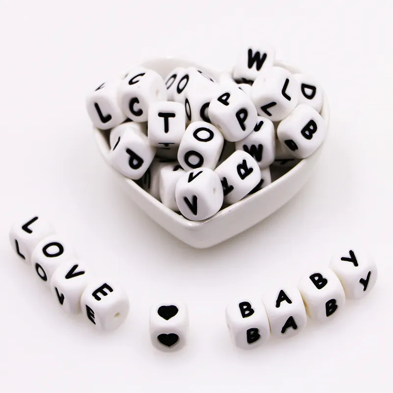 kovict 12mm 실리콘 편지 구슬 영어 알파벳 아기 테더 개인 이름 DIY 젖꼭지 체인 클립 장난감 220812