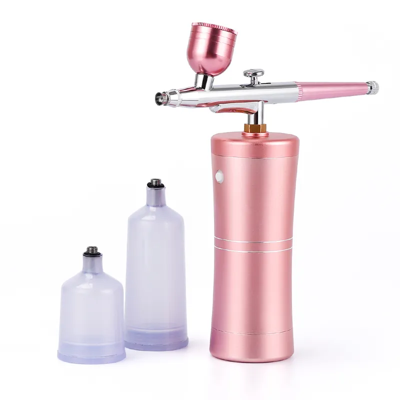 Top 0.4mm Pink Mini Air Compressor Kit AirBrush Paint Spray Gun Airbrush For Nail Art Tattoo Craft Cake Nano Fog Mist Sprayer 220812