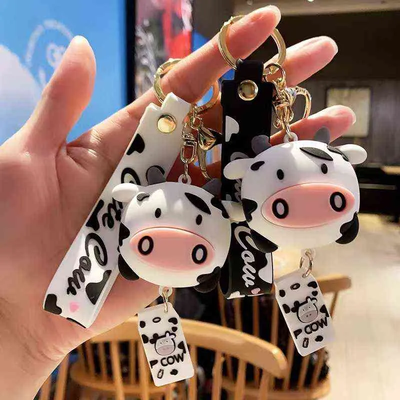 New Creative Sile Animal Cow Cat Duck Keychains Personlighet Tecknad Söt Bil Nyckel Ring Ring Bag Pendant G220421