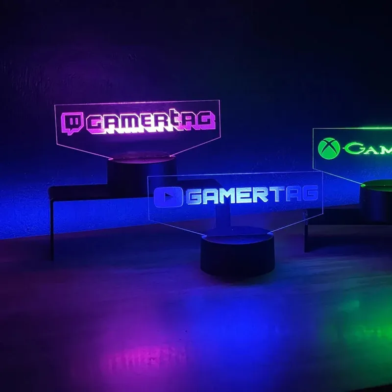 Gepersonaliseerde Gamer Tag 3D LED-nachtlampje voor Twitch Lasergravure Aangepaste gebruikersnaam Neon Sign Lamp voor Gaming Room Decor 220623311H