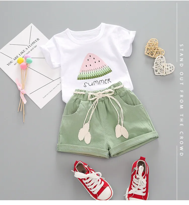 Set di vestiti estivi bambina bambina carino stampa di cotone moda Manica corta + pantaloncini 2 pezzi set di tute bambini 220507