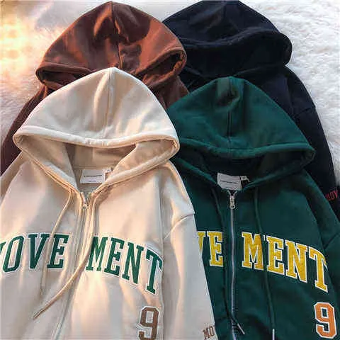 Zip Up Hoodie Woman Harajuku Aesthetic Letter Loose Long Sleeve Sweatshirt Winter Female Casual Gothic Oversized Y2k Clothes Y220803