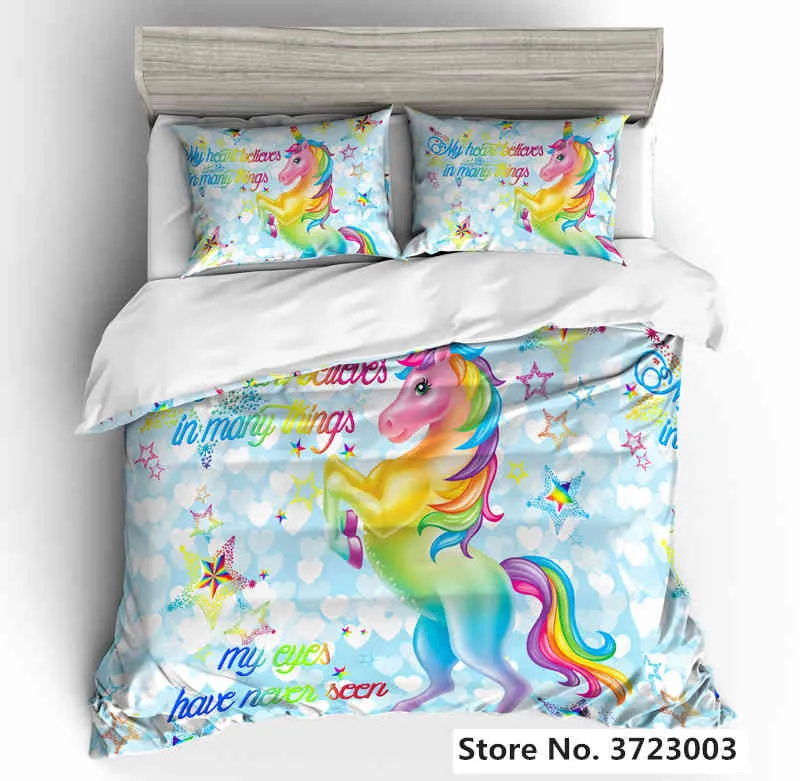 Hot Unicorn Bedding Set Duvet Cover Cartoon Bedcllothes Colorful Animal Printed Comforter Sets for Girls