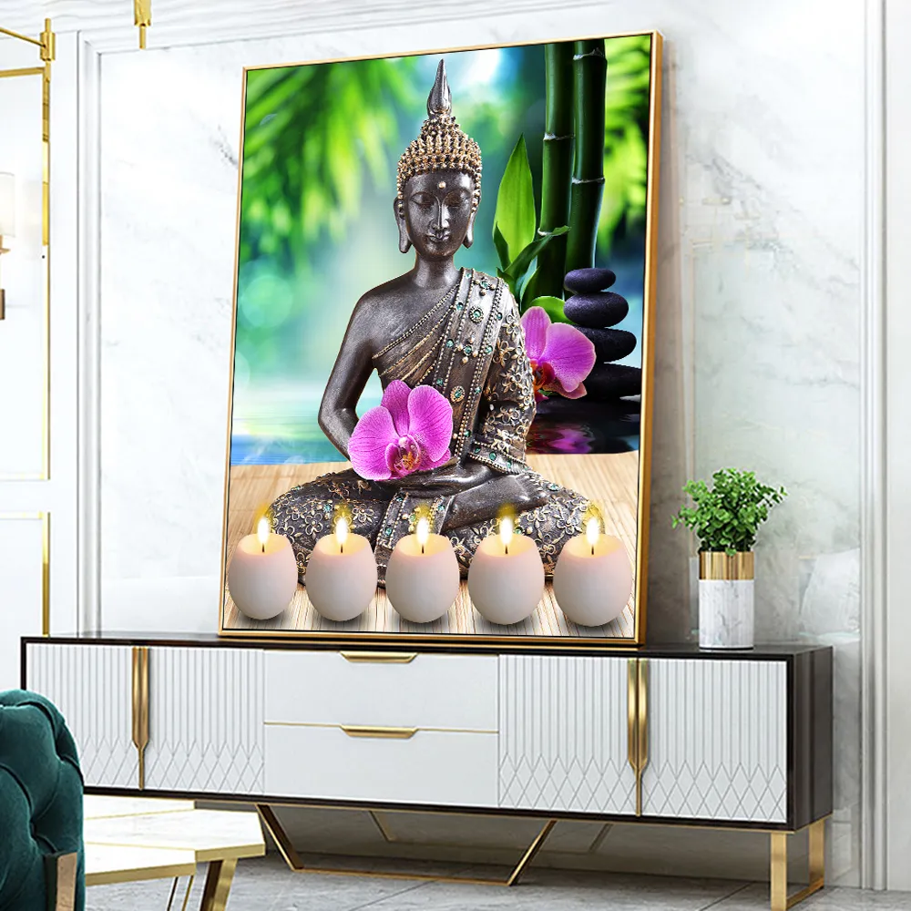 Astratto Buddha Candele Fiori Dipinti Moderni Stampe Su Tela E Poster Opere D'arte Da Parete La Decorazione Domestica Del Soggiorno