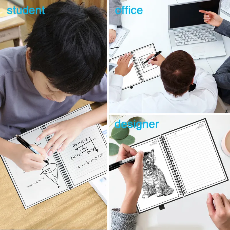 Smart Reusable Erasable Notebook Paper Erase Notepad Note Pad Lined With Pen Pocketbook Diary Journal Office School Drawing Gift 220510