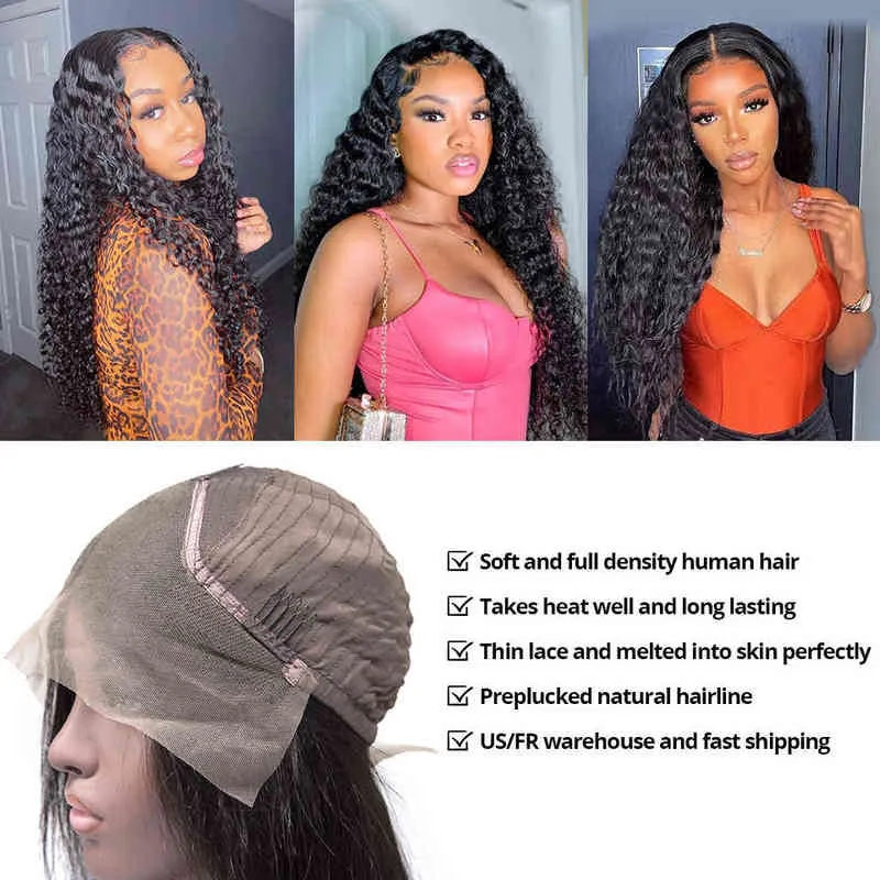 30 40 polegadas de onda profunda solta 13x6 360 Lace Frente Human Wigs Water Water Curly Frontal Wig para Mulheres Negras 220713