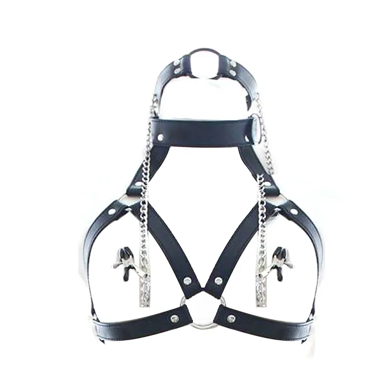 SM sexy Bondage cinturón con pezón pinza para el pecho Clip cuero gargantilla Collar cadena esclavo juguetes para mujeres adultos juegos de pareja