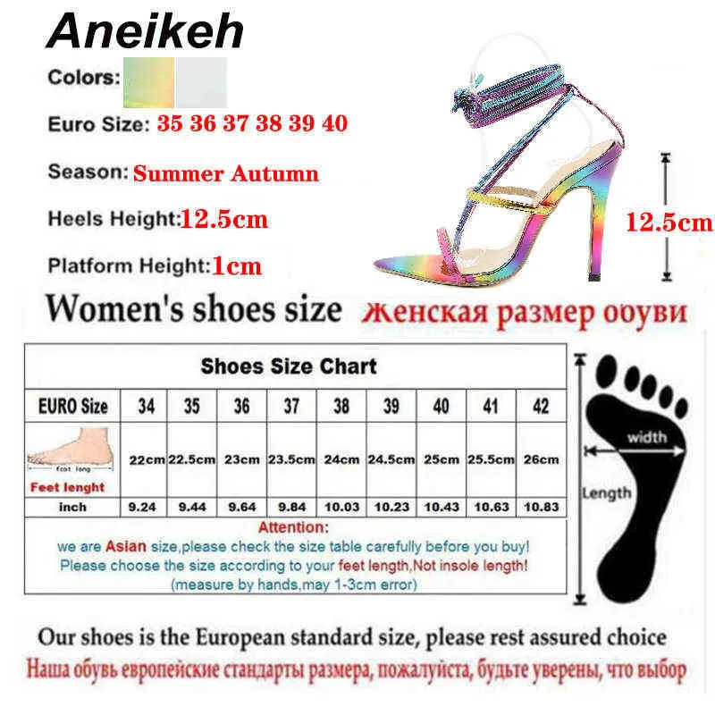 Sandaler Aneikeh Fashion Trend Sweet Summer Stiletto Damskor Bling Pekade Toe High Heels Smalband Zapatos de Mujer 220331