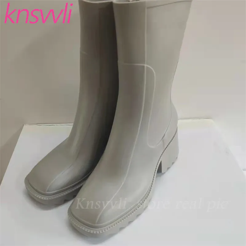 Piste talons carrés chaussures de pluie femmes PVC bout carré bottes courtes femme printemps automne talons hauts femmes bottes de pluie pour les femmes