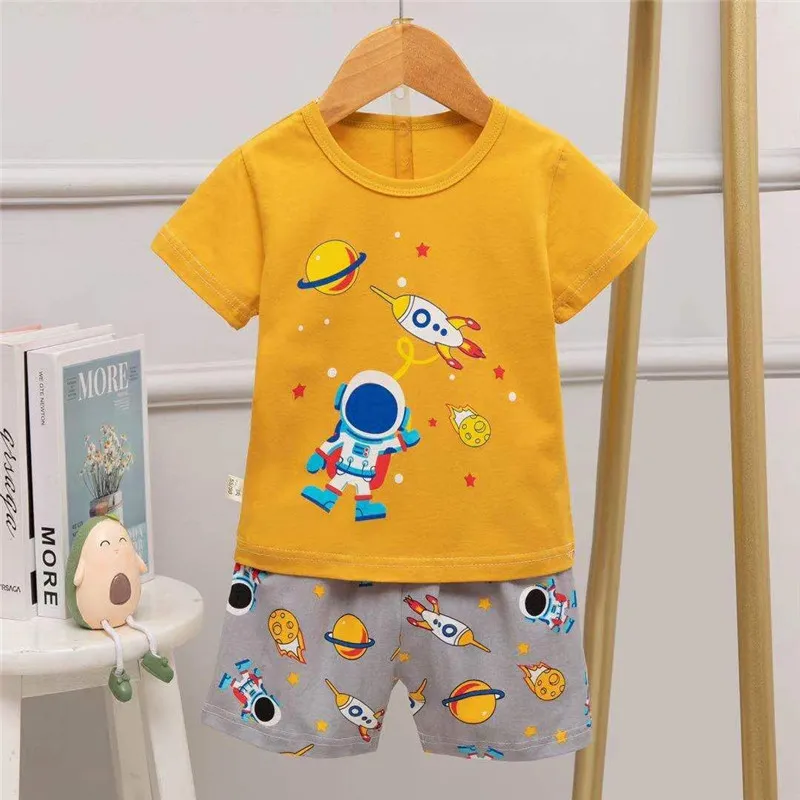 男の子の恐竜パジャマキッズコットン衣類サメパジャマ子供のための幼児スーツTシャツ半袖パジャマベビーソフトセット220706