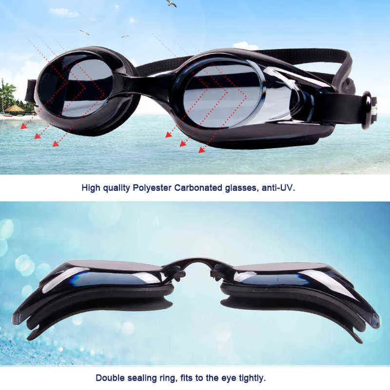 قصر النظر القريبة من الوصفة التصحيحية نظارات السباحة -1.5 إلى -8.0 diopters مع عدسات الحماية المضادة للضباب و uv y220428