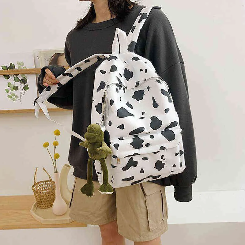 Sırt çantası tarzı çanta akşam sevimli süt inek desen kadın tuval seyahat mochila bayan okul moda s 220801