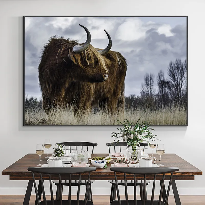 Abstract Highland Cow Cattle Wild Animal Canvas Art Painting Nordic Posters and Prints Cuadros Wall Art Picture for Living Room