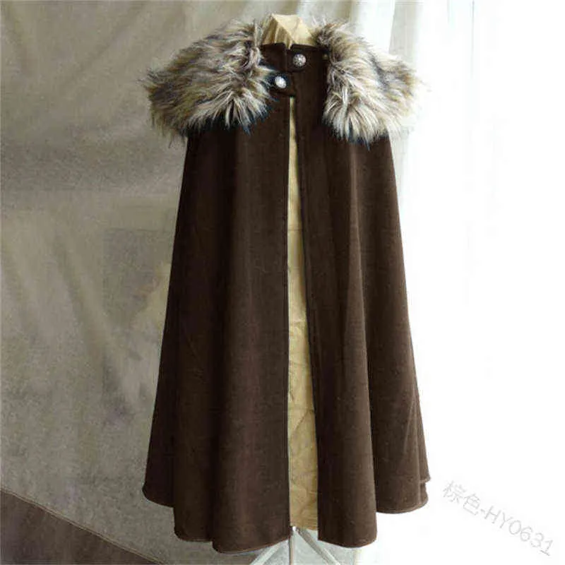 Traje medieval masculino manto de inverno colarinho de pele larp Viking Cosplay Cape Coat de alta qualidade g￳tico mulheres cape Halloween traje H220726