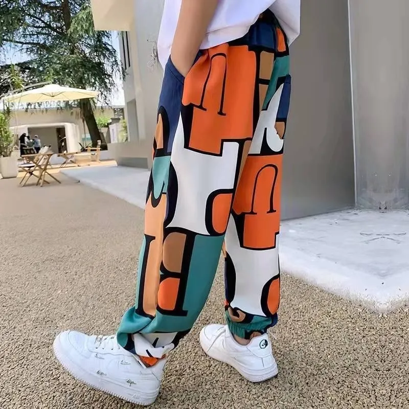 Jungen Print Casual Hosen Sommer Graffiti Designer Jogginghose Dünne Lange Hose Teenager Kinder Kleidung für 2 12 Y 220808