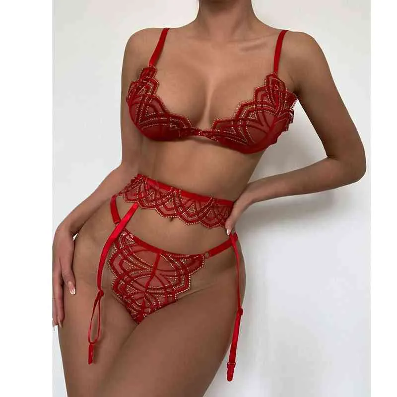 Transparente transparente Sexy Mulheres íntimas lingeria floral lingerie conjuntos de roupas de noite push up