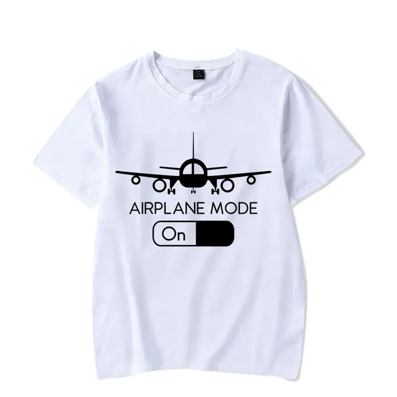 Modo de avião voador engraçado de piloto T Camisetas mulheres e homens Algodão de algodão Harajuku Manga curta o Necue Streetwear Luminous Black T-shirt 220607