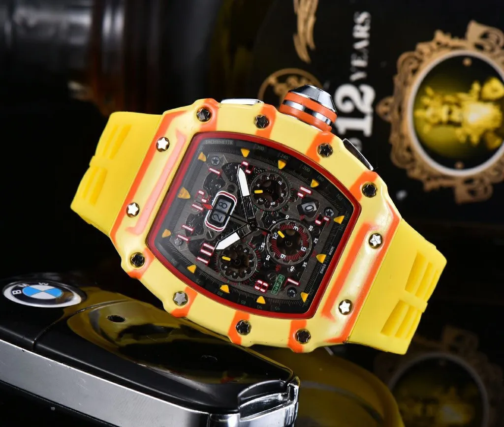 Aaa relógio automático movimento de quartzo marca relógios pulseira de borracha negócios esportes relógios transparentes importado cristal espelho bateria 297g