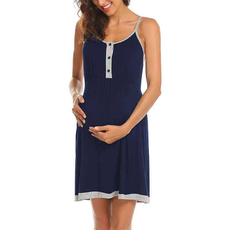 Maternity Dresses Woman Sling Buttons Pregnant Feeding Casual Nursing Dress Pregnancy Clothing Sleeveless Home Dress Nightdress G220309