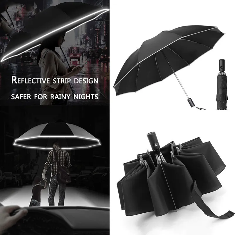Paraguas UV automáticas con literatura LED reflectante para paraguas inverso para la lluvia y el sol aislamiento de calor grande Parasol 220628