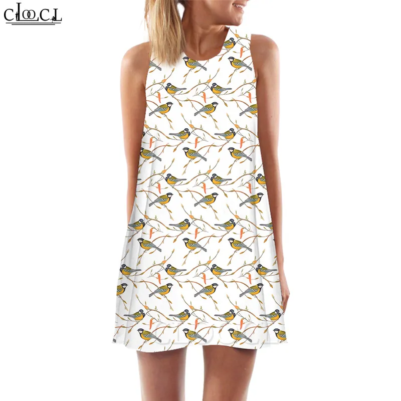Женские танкеры Tops Forest Bird 3d Print Dest Dress Fashion Короткое женское платье без рукавов летняя одежда 220616