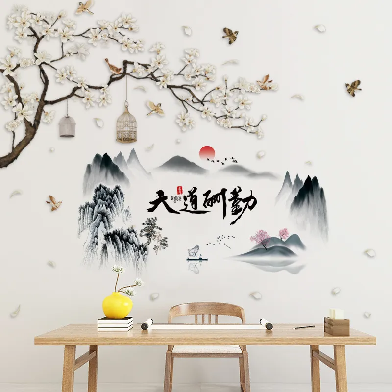 Çin tarzı büyük boy ağaç duvar çıkartmaları kuş çiçek ev dekor duvar kağıdı oturma odası yatak odası diy oda dekorasyon 220510