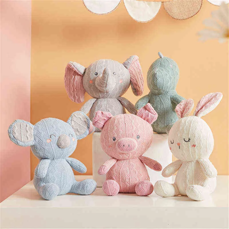 Malha lindas brinquedos de pelúcia de animais de pelúcia super macia bonecas de coelho de coelho de porco dino e elefante para crianças Decoração de boneca de bebê J220704