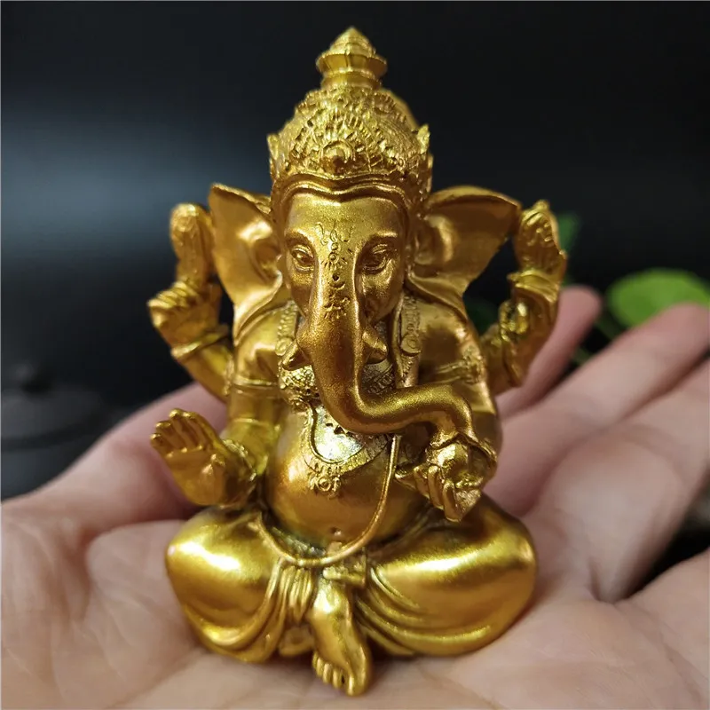 Goud Lord Ganesha Statue Elephant Hindu God Sculpture Figurines Hars Home Garden Decoratie Boeddha Beelden voor huis 220707