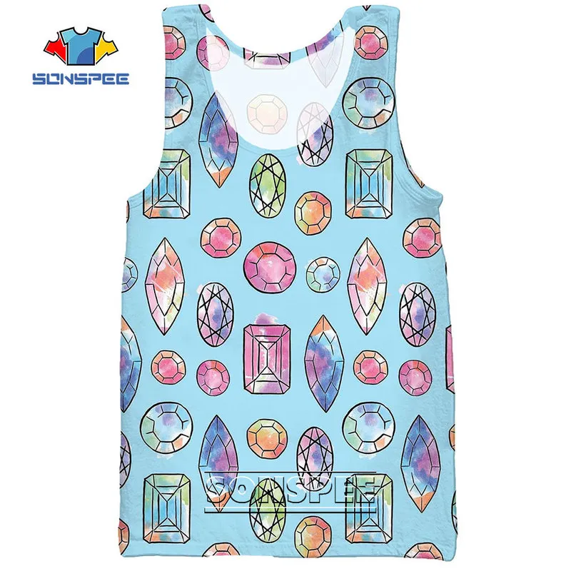 SONSPEE 3D Imprimer Beaucoup de Diamants Brillant Art Femmes Hommes Débardeurs Casual Fitness Drôle Musculation Gym Muscle Sans Manches Chemise Gilet 220627