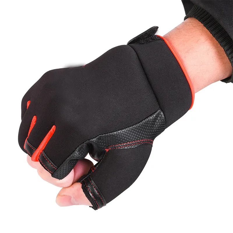 Gants de pêche d'hiver Gants en cuir respirants à trois demi-doigts Gants sans doigts en néoprène PU de haute qualité