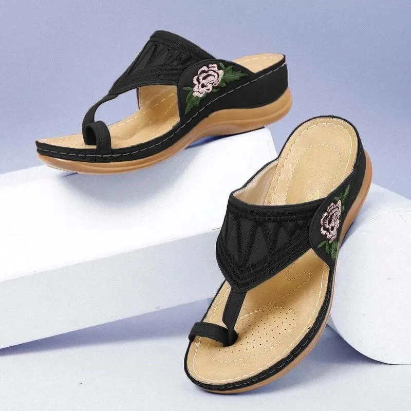 Women Platform Sandals Beach Casual Wedges Flip Flops Premium Orthopedic Open Toe Big Toe Anti-slip Outdoor PU Leather Shoes 220516